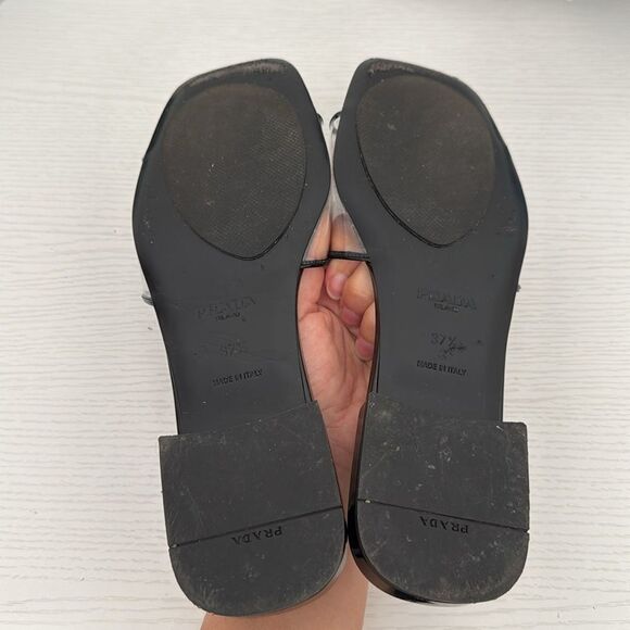 Prada Black & Clear PVC Flat Logo Sandals Size EU 37.5 US 7.5 Authentic Shoes - Picture 5 of 6